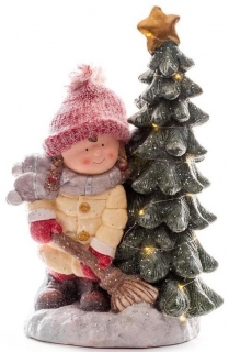 Dekorace MAXI vánoční holčička u stromečku 32x28x55 cm / 25 LED