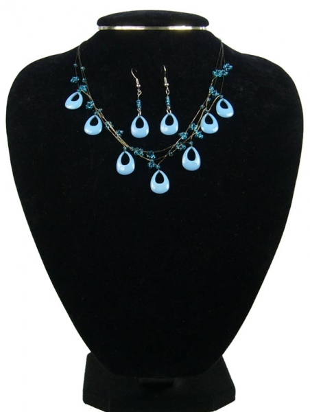 Sada - náhrdelník s náušnicemi kapky modrá