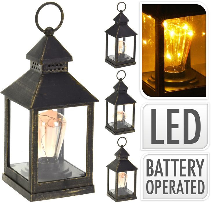 Lucerna 23cm LED s žárovkou kov/sklo
