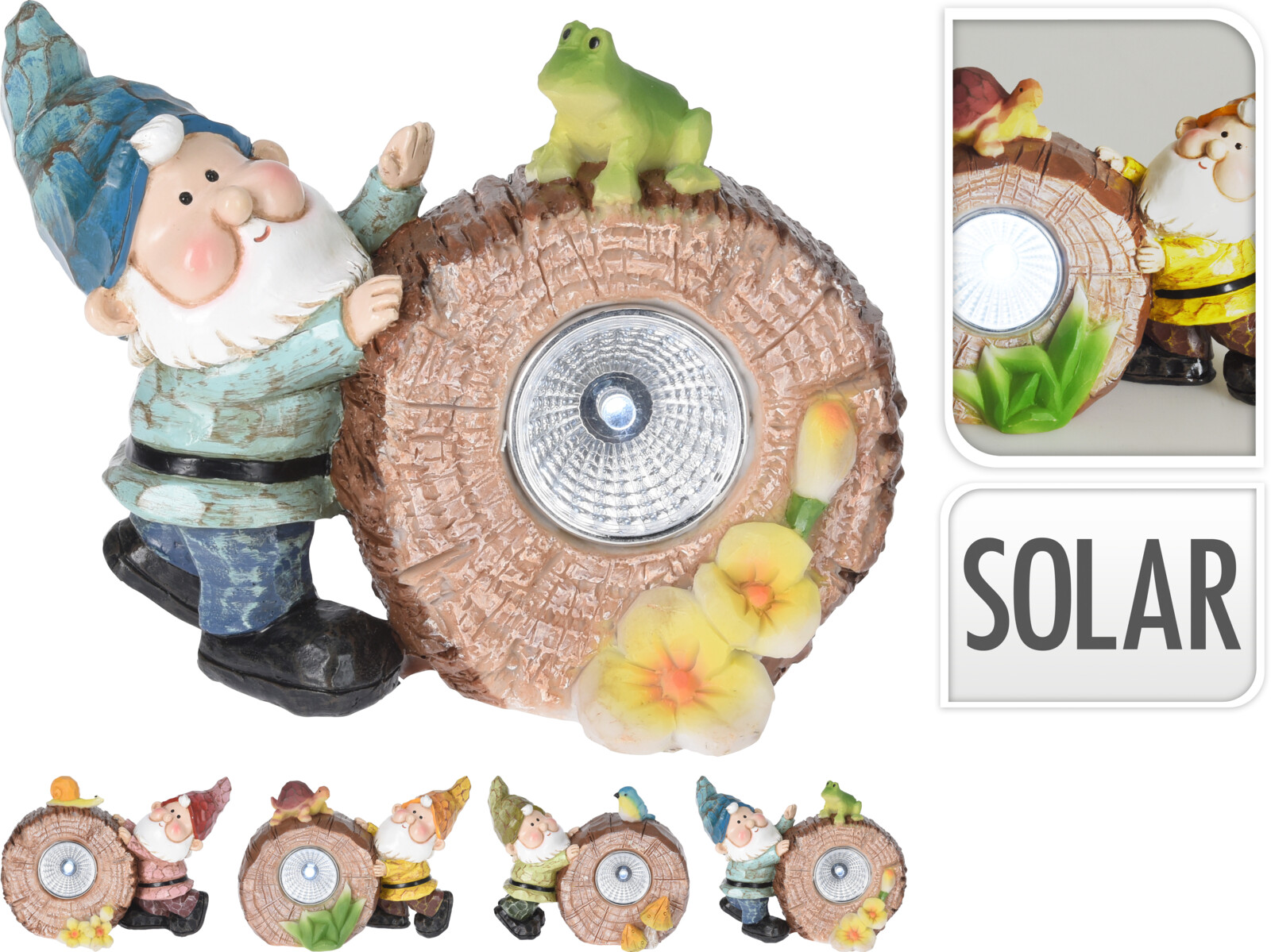 Lampa solární s trpaslíkem u pařezu 9x13 cm