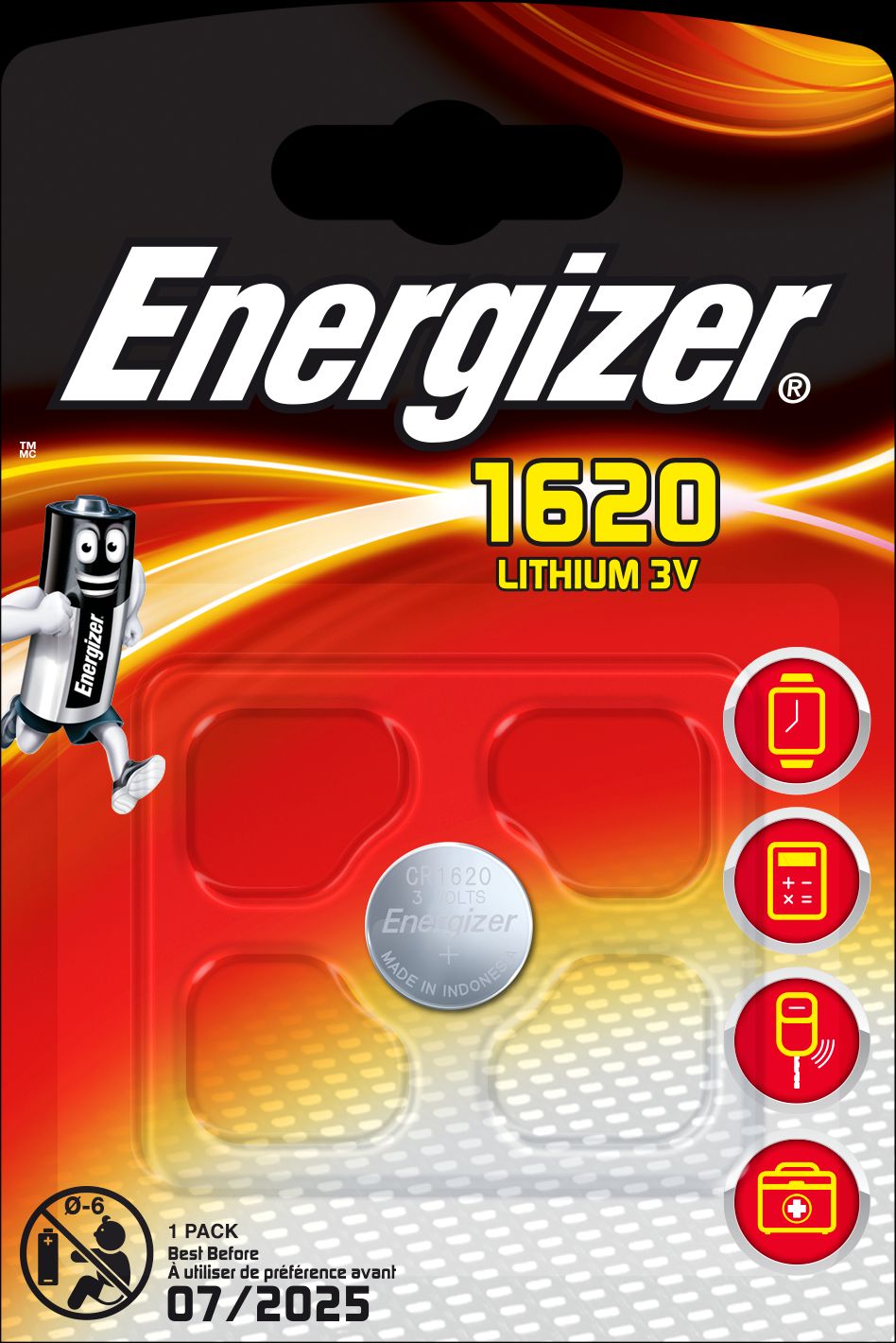 Baterie plochá knoflík CR 1620 Energizer Lithium
