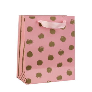 Taška papírová růžová s puntíky velká 26x12x32 cm