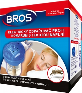Odpařovač proti komárům elektrický s tekutou náplní 40 ml (na 60 nocí) BROS