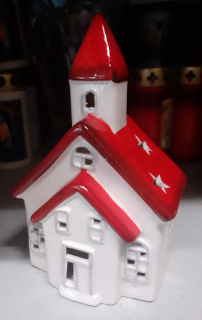 Keramický kostelíček na svíčku