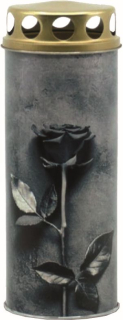 Svíčka hřbitovní dekor šedá růže (hoří 2 dny)