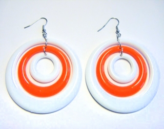 Náušnice kruhy plastové oranžovo-bílé