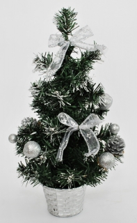 Stromeček vánoční stříbrný 20 cm s ozdobami